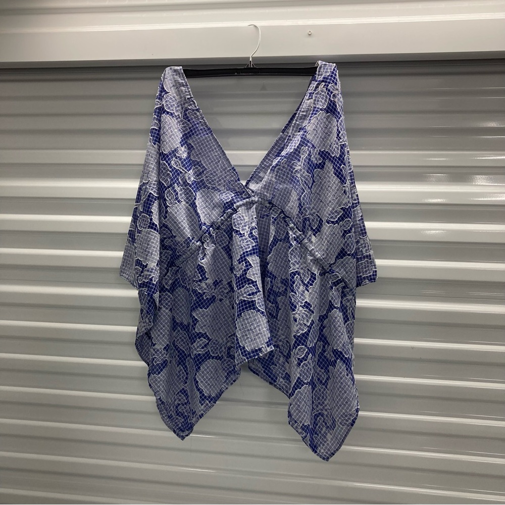 Anthropologie Blue and White Patterned Top